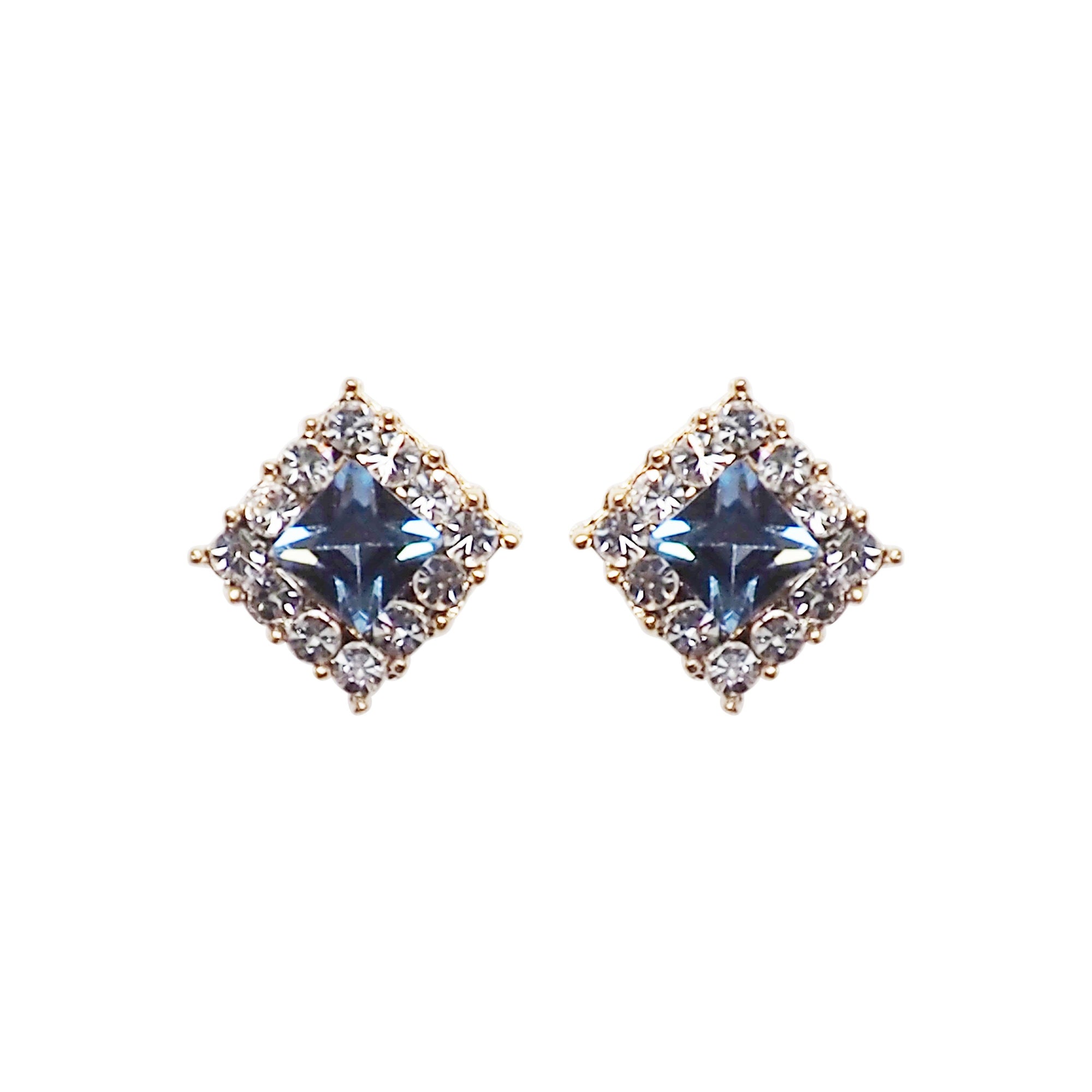 Light Blue Square Swarovski Invisible Clip On Earrings - Miyabi Grace