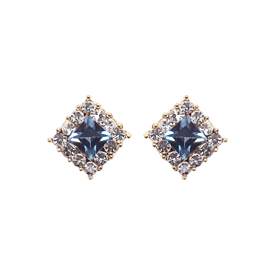 Light Blue Square Swarovski Invisible Clip On Earrings - Miyabi Grace