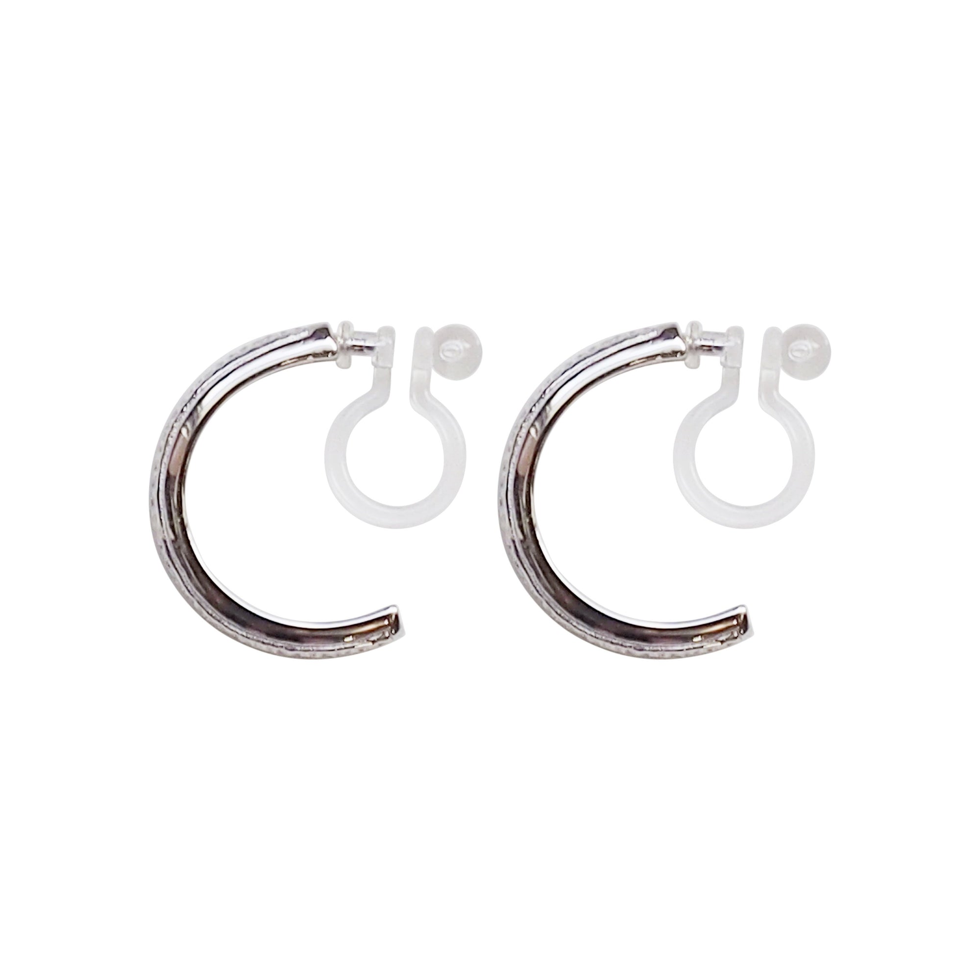 925 Sterling Silver Textured Invisible Clip On Hoop Earrings - Miyabi Grace