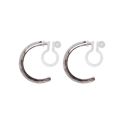 925 Sterling Silver Textured Invisible Clip On Hoop Earrings - Miyabi Grace