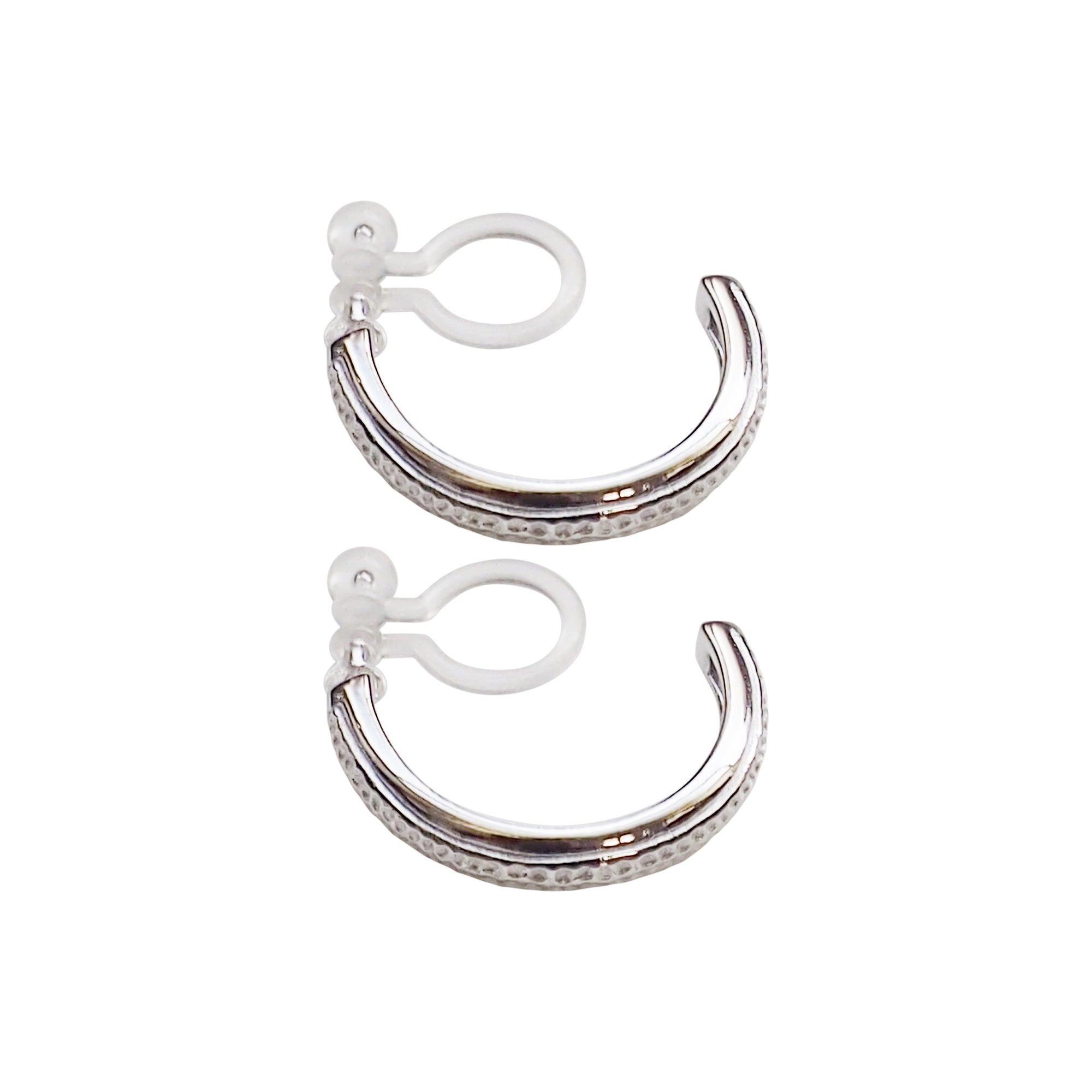 925 Sterling Silver Textured Invisible Clip On Hoop Earrings - Miyabi Grace
