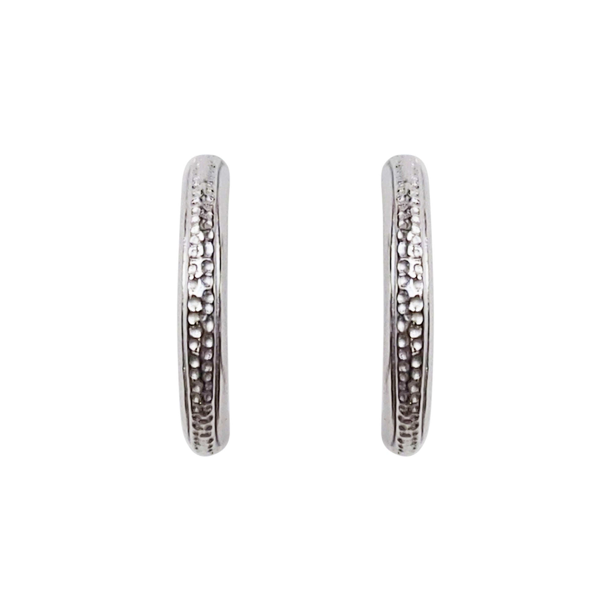 925 Sterling Silver Textured Invisible Clip On Hoop Earrings - Miyabi Grace