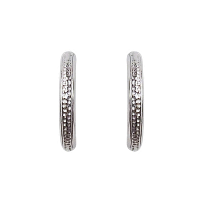 925 Sterling Silver Textured Invisible Clip On Hoop Earrings - Miyabi Grace