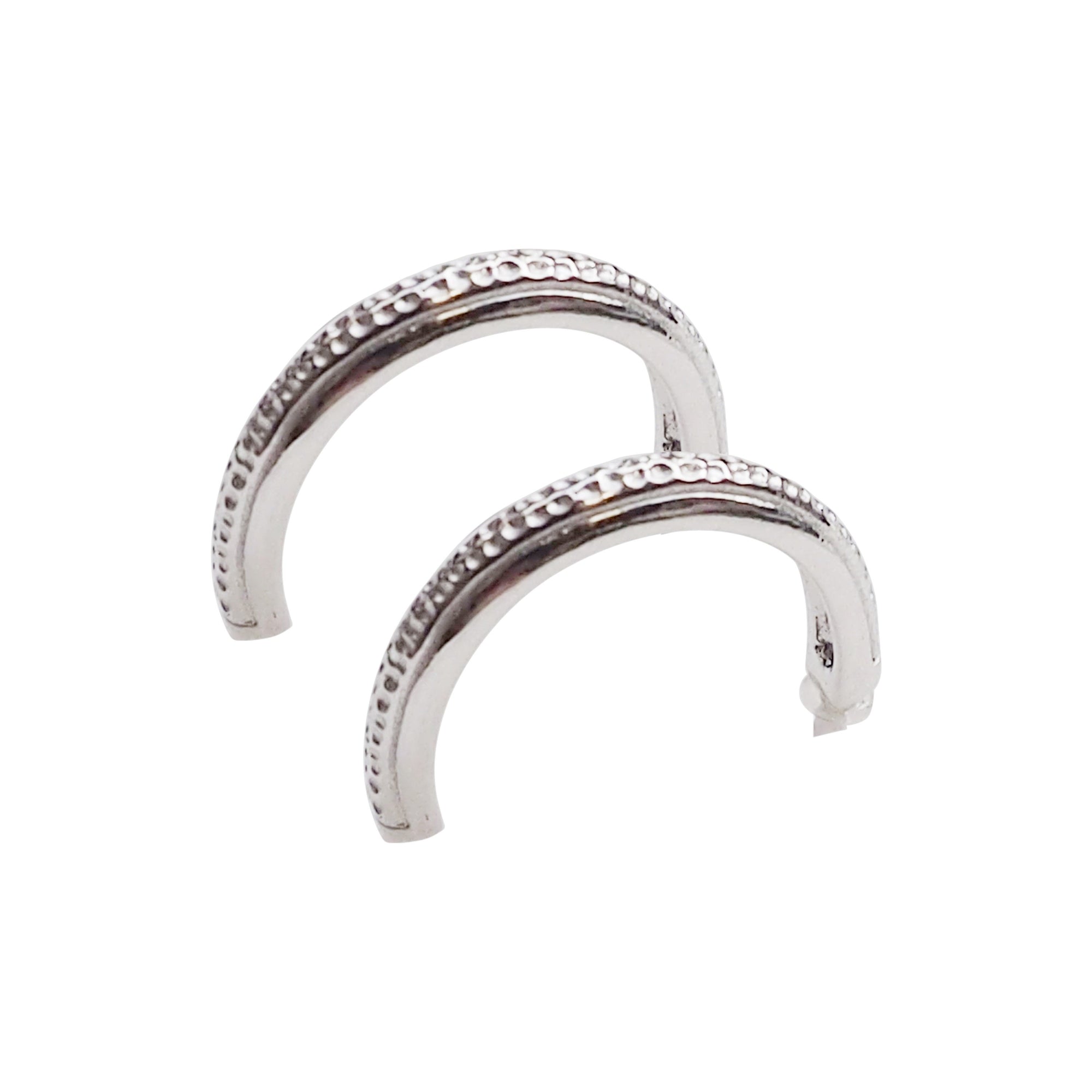 925 Sterling Silver Textured Invisible Clip On Hoop Earrings - Miyabi Grace
