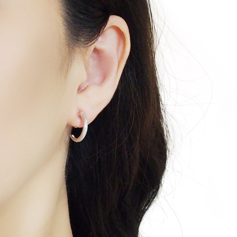 925 Sterling Silver Textured Invisible Clip On Hoop Earrings - Miyabi Grace