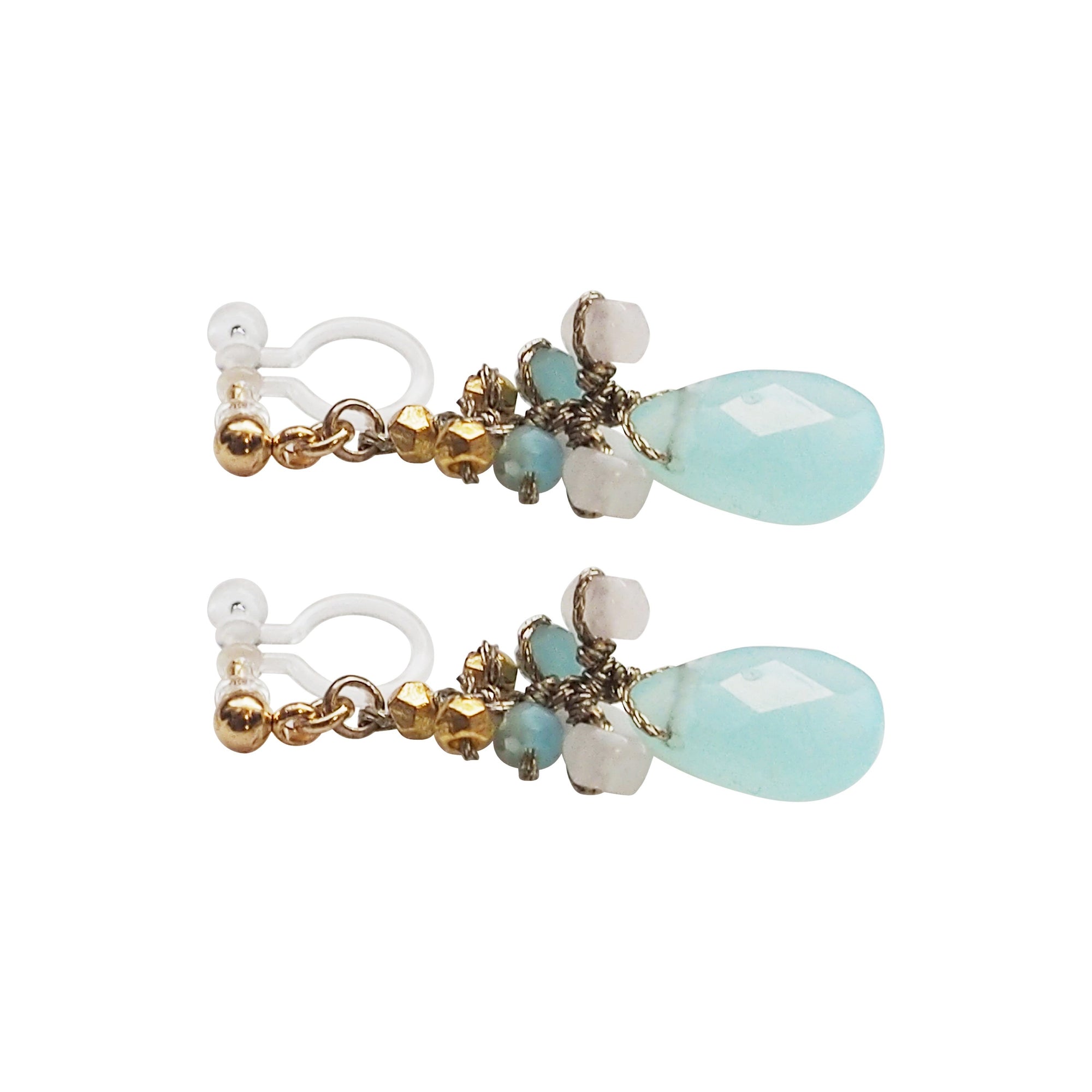 Aqua Blue Chalcedony Invisible Clip On Earrings - Miyabi Grace