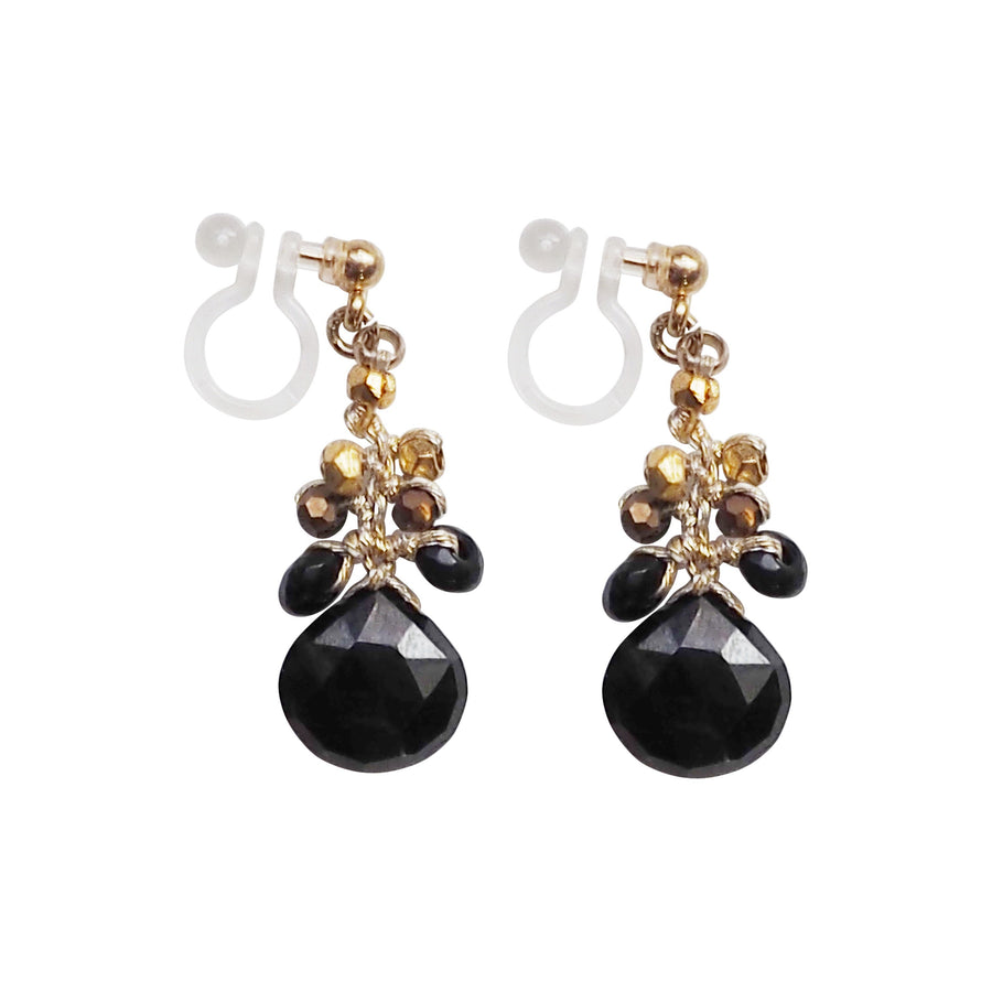 Black Chalcedony Invisible Clip On Earrings - Miyabi Grace