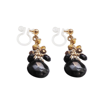Black Chalcedony Invisible Clip On Earrings - Miyabi Grace
