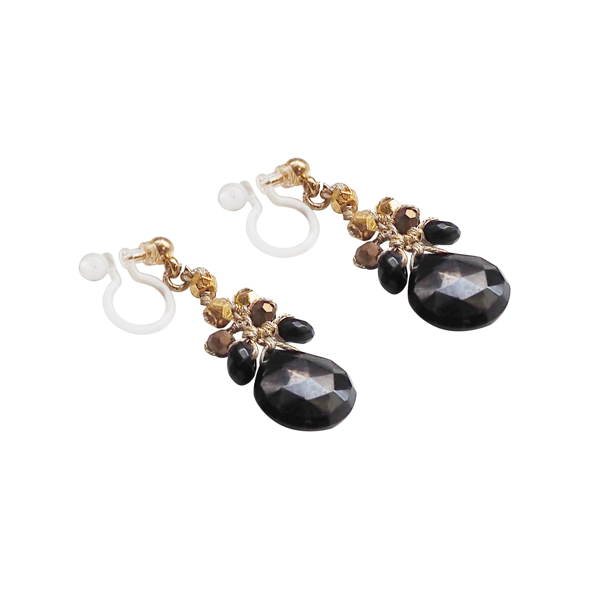 Black Chalcedony Invisible Clip On Earrings - Miyabi Grace
