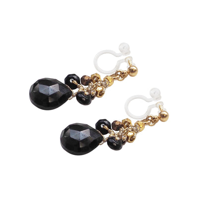 Black Chalcedony Invisible Clip On Earrings - Miyabi Grace