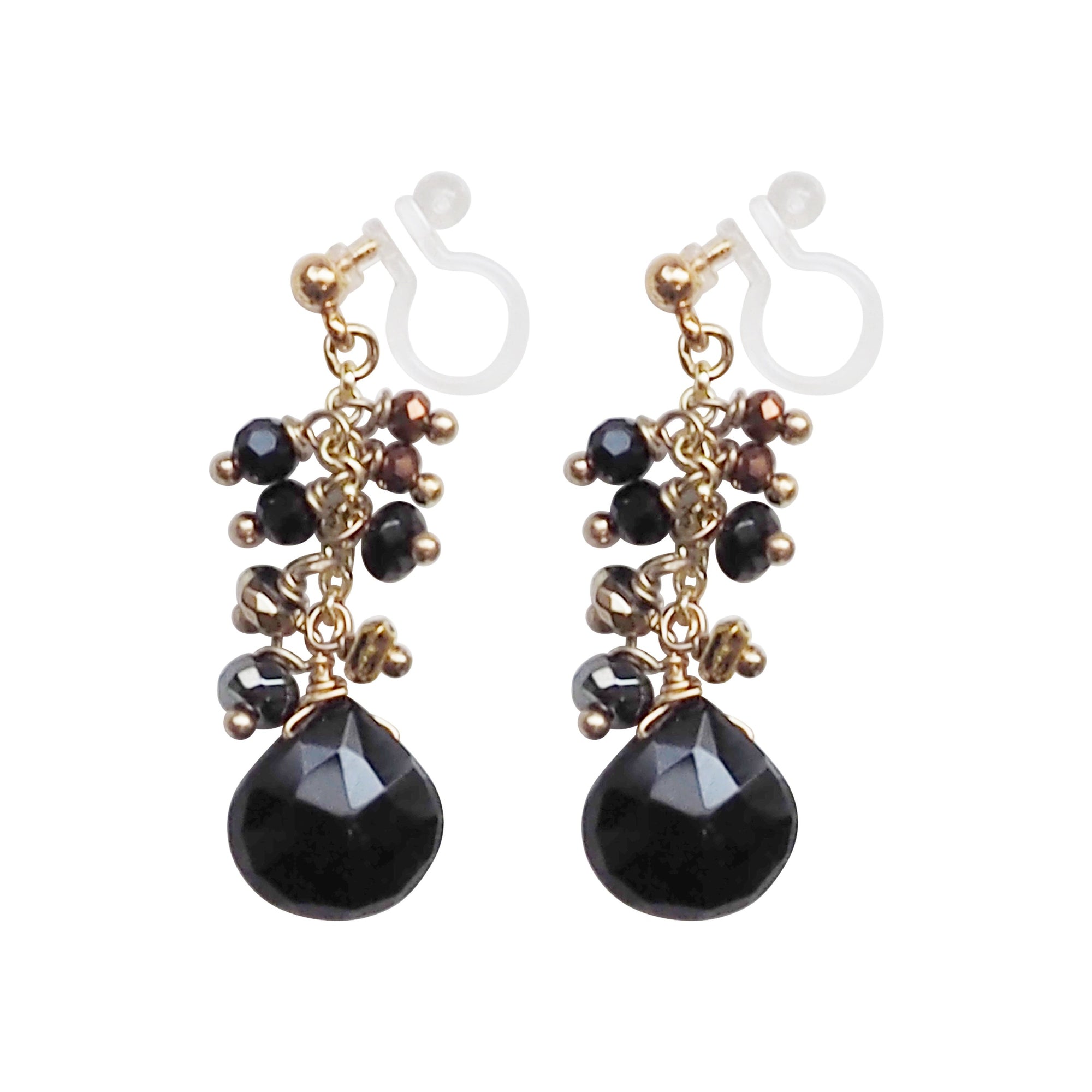 Black Teardrop Chalcedony Invisible Clip On Earrings - Miyabi Grace