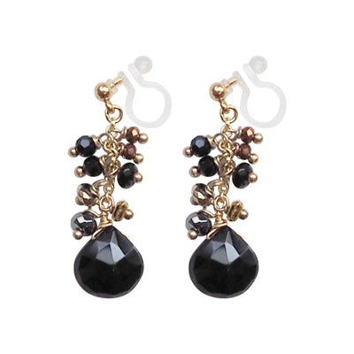 Black Teardrop Chalcedony Invisible Clip On Earrings - Miyabi Grace