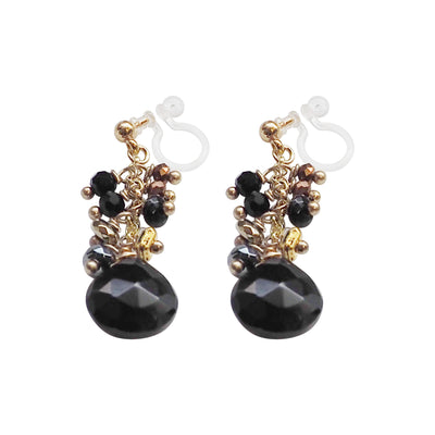 Black Teardrop Chalcedony Invisible Clip On Earrings - Miyabi Grace