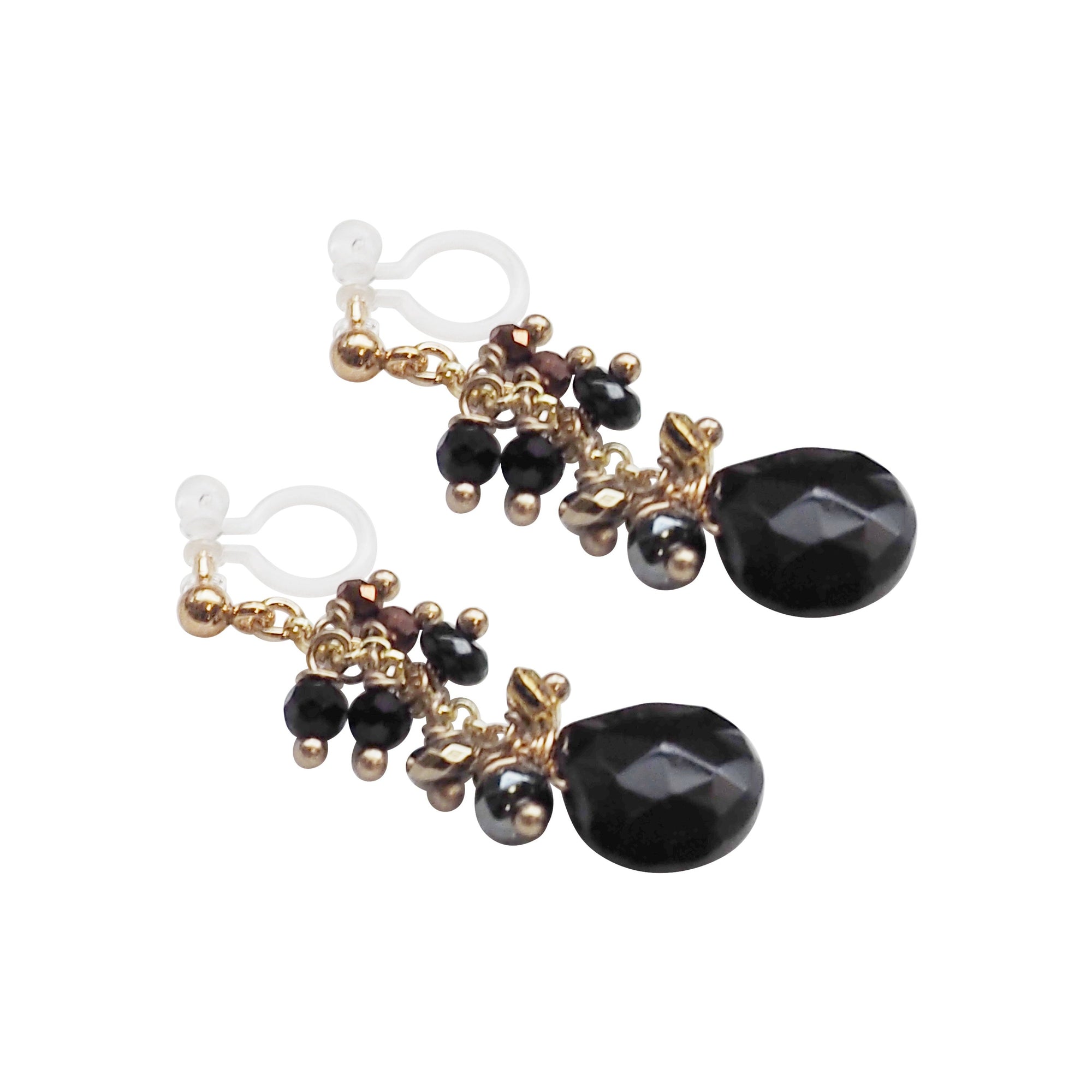 Black Teardrop Chalcedony Invisible Clip On Earrings - Miyabi Grace