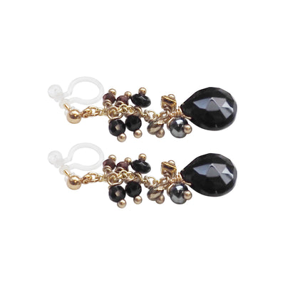 Black Teardrop Chalcedony Invisible Clip On Earrings - Miyabi Grace