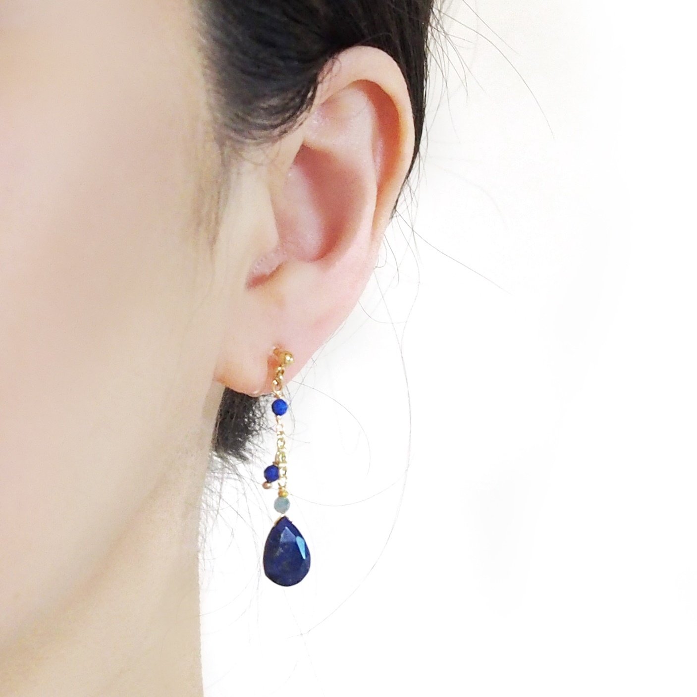 Blue Lapis Lazuli Invisible Clip On Earrings - Miyabi Grace
