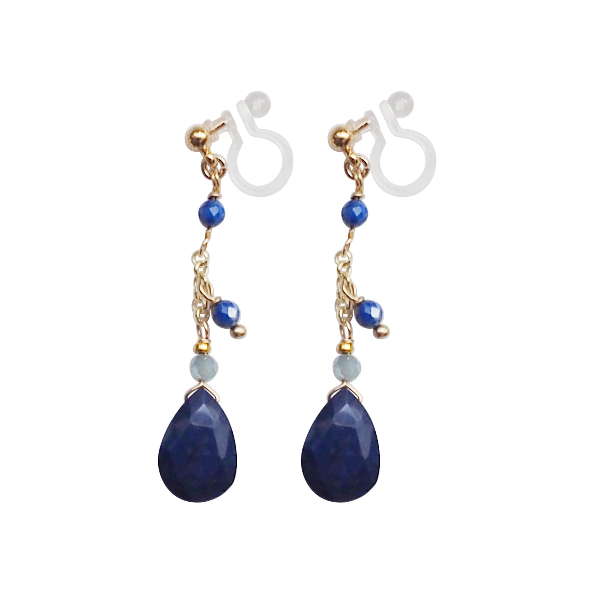 Blue Lapis Lazuli Invisible Clip On Earrings - Miyabi Grace