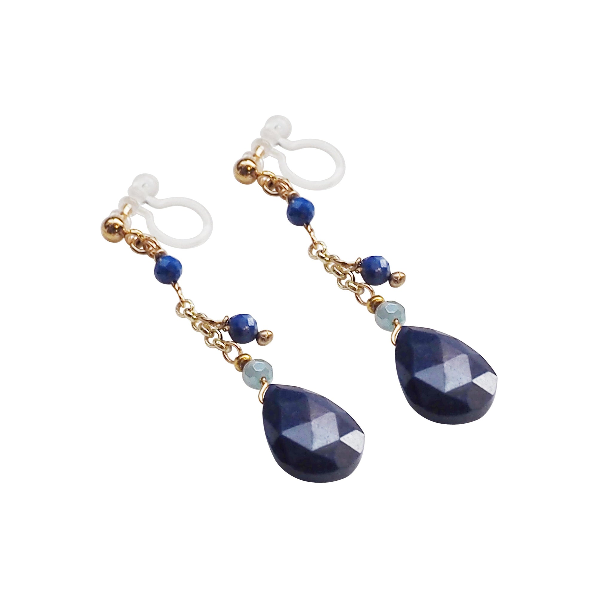Blue Lapis Lazuli Invisible Clip On Earrings - Miyabi Grace