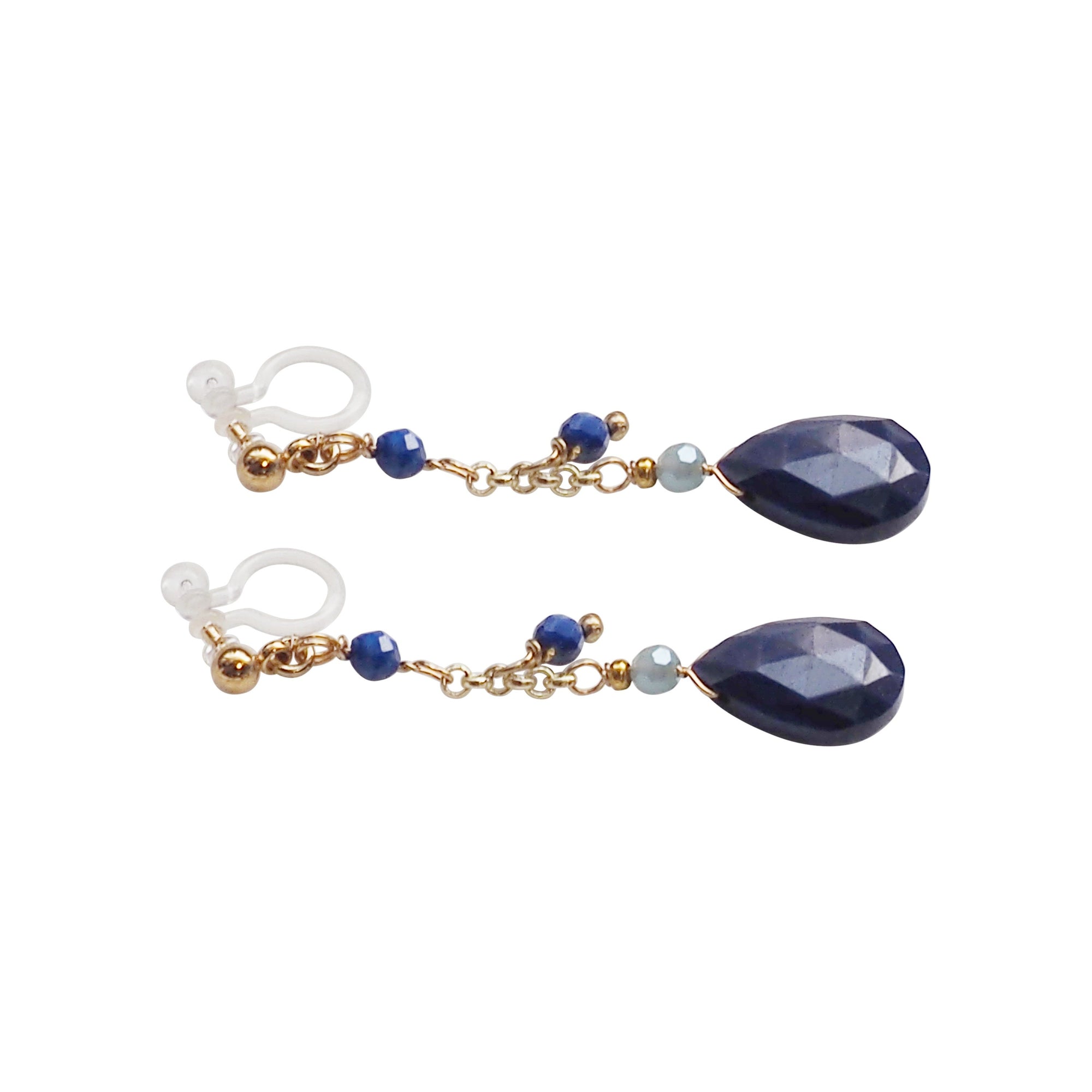 Blue Lapis Lazuli Invisible Clip On Earrings - Miyabi Grace