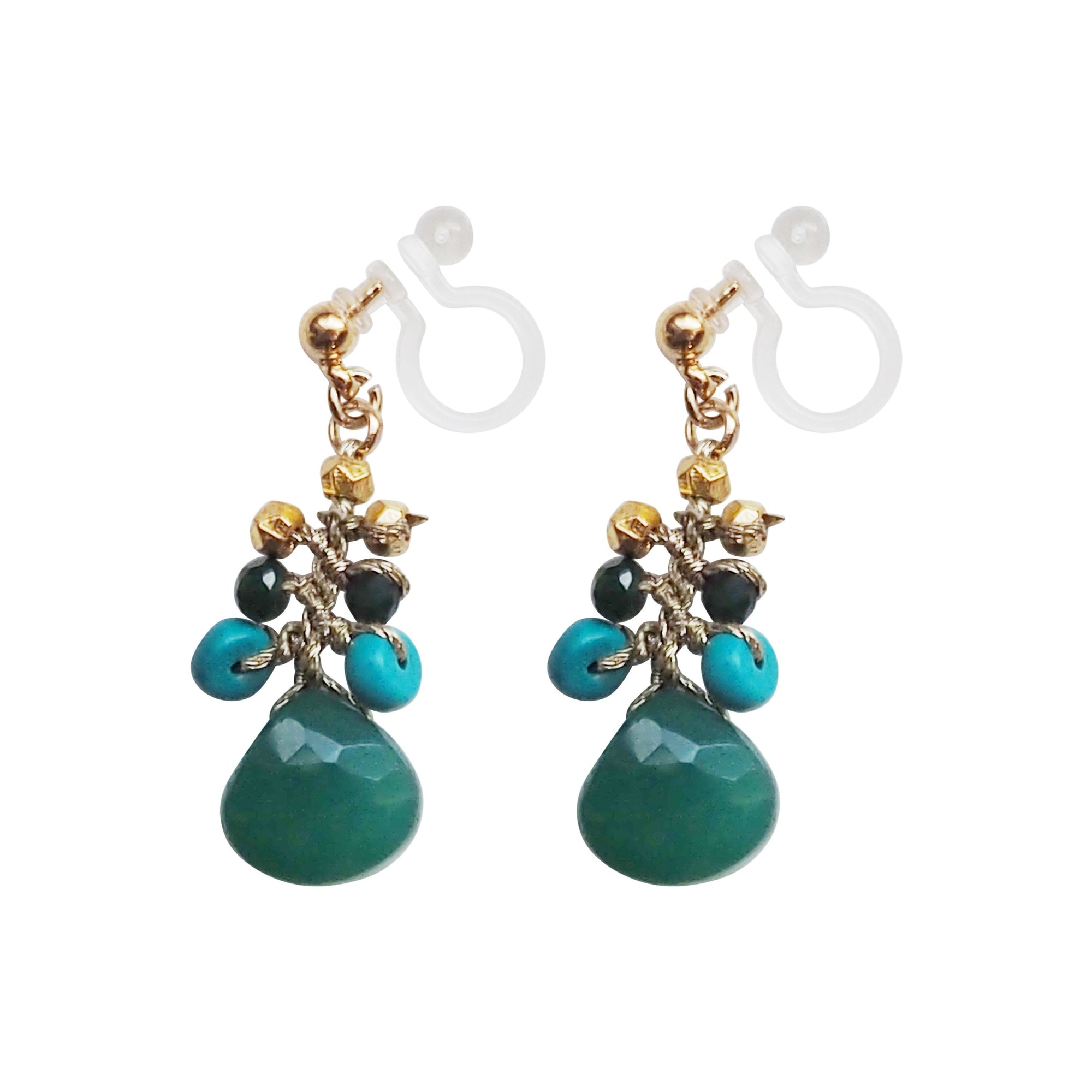 Emerald Green Chalcedony Invisible Clip On Earrings - Miyabi Grace