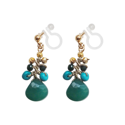 Emerald Green Chalcedony Invisible Clip On Earrings - Miyabi Grace