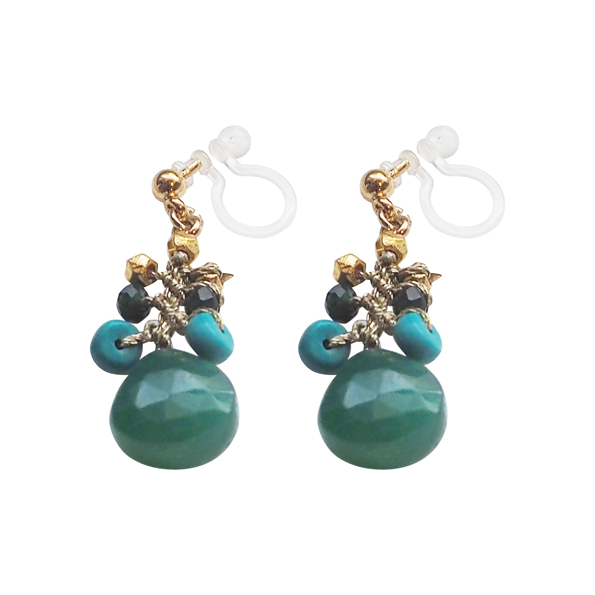 Emerald Green Chalcedony Invisible Clip On Earrings - Miyabi Grace