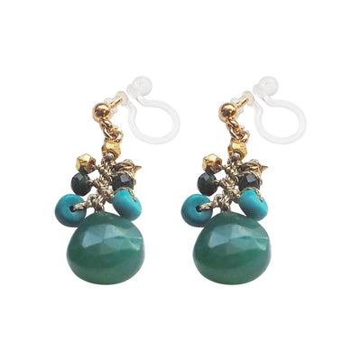 Emerald Green Chalcedony Invisible Clip On Earrings - Miyabi Grace