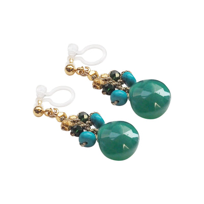 Emerald Green Chalcedony Invisible Clip On Earrings - Miyabi Grace