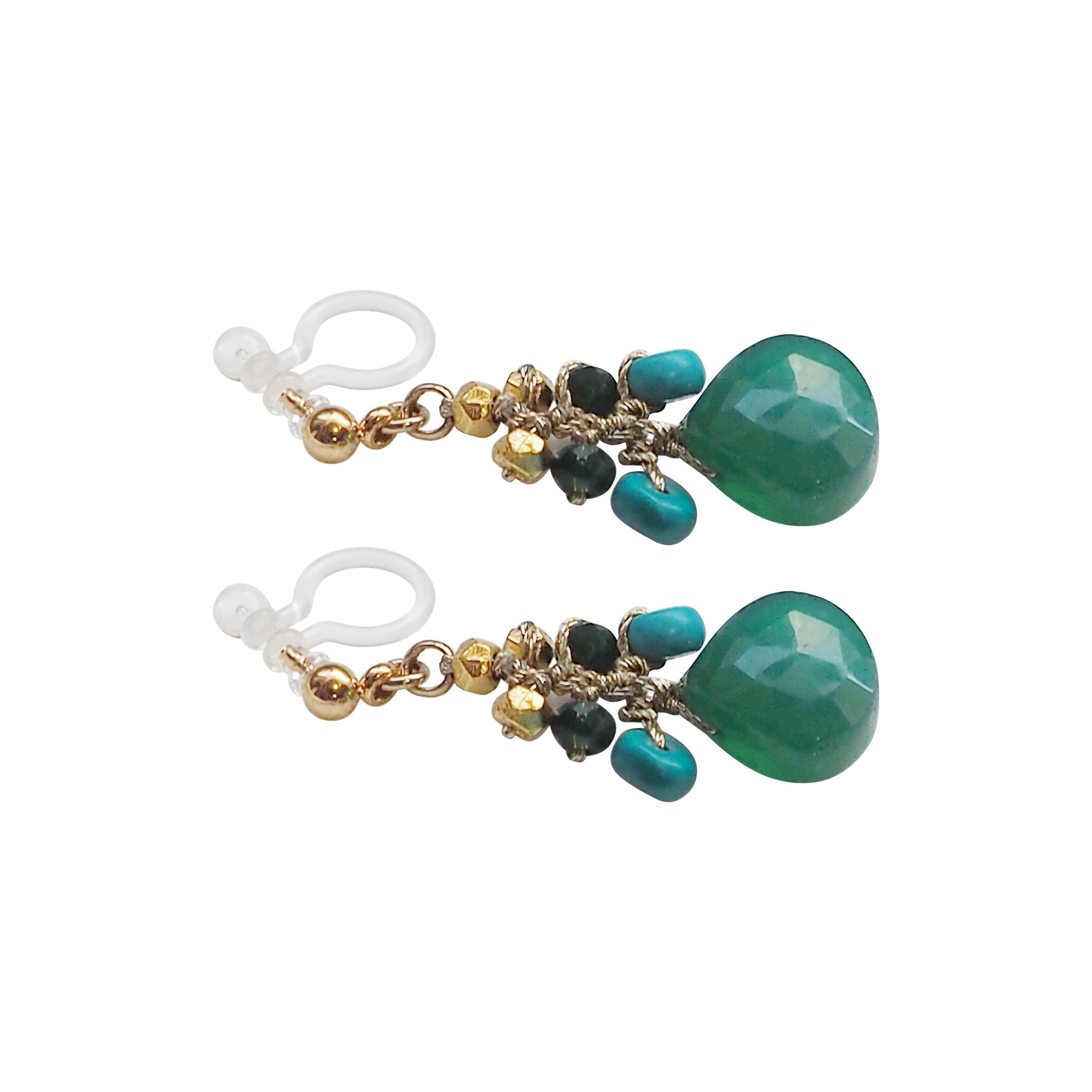 Emerald Green Chalcedony Invisible Clip On Earrings - Miyabi Grace