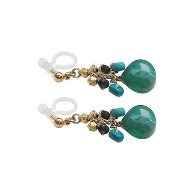 Emerald Green Chalcedony Invisible Clip On Earrings - Miyabi Grace