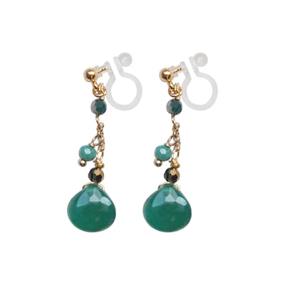 Teardrop Green Chalcedony Invisible Clip On Earrings - Miyabi Grace