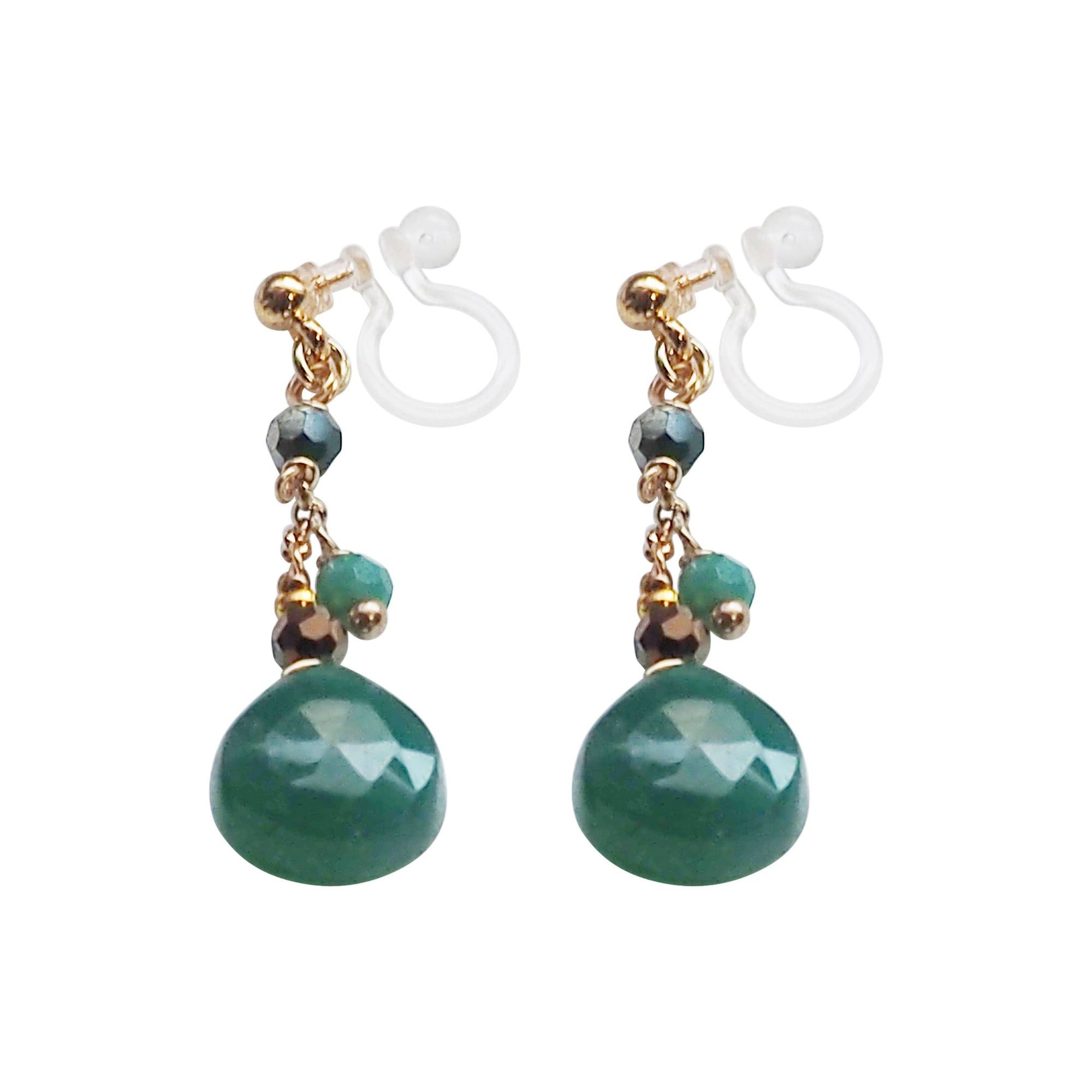 Teardrop Green Chalcedony Invisible Clip On Earrings - Miyabi Grace