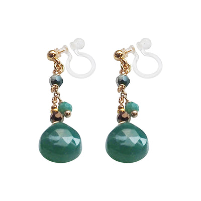 Teardrop Green Chalcedony Invisible Clip On Earrings - Miyabi Grace