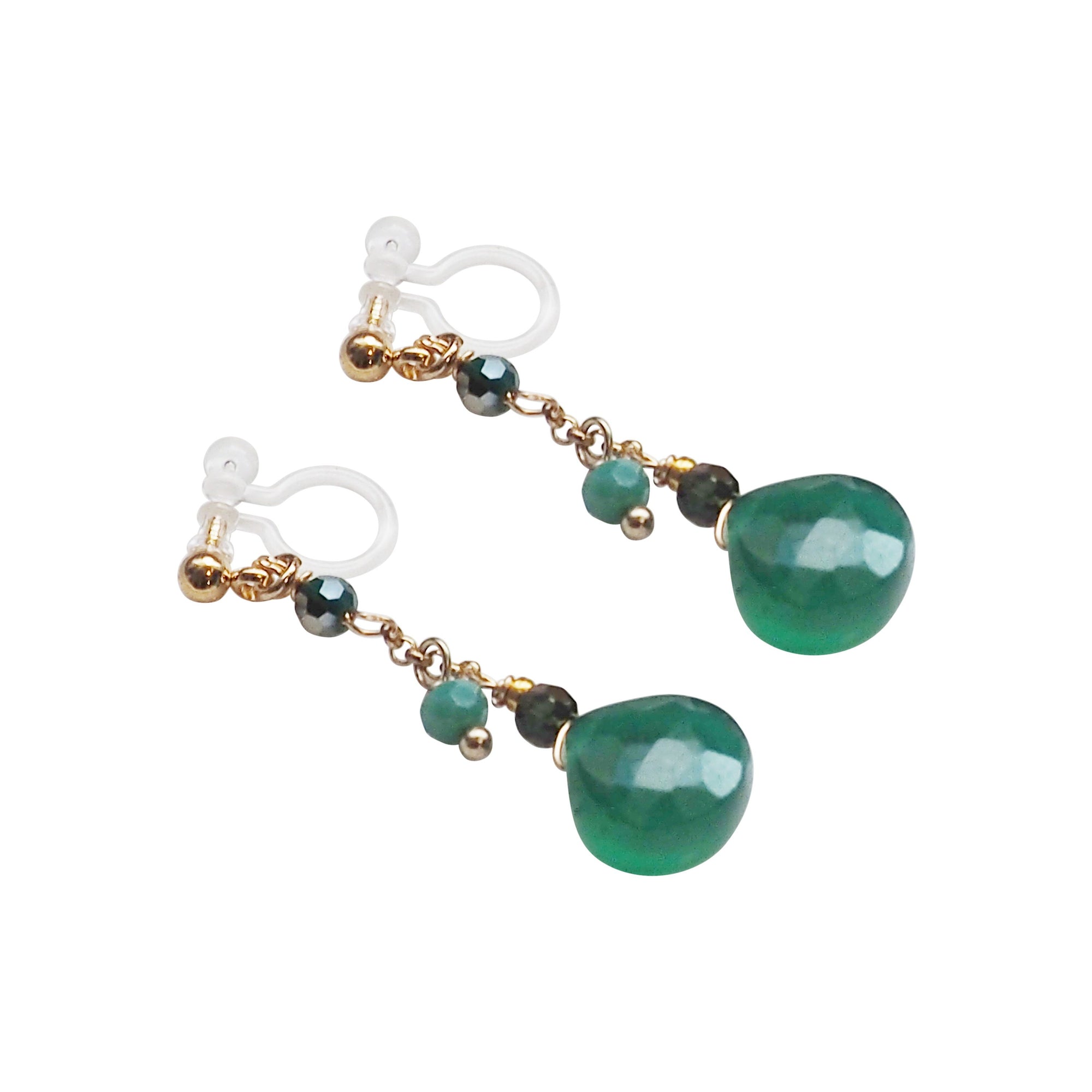 Teardrop Green Chalcedony Invisible Clip On Earrings - Miyabi Grace