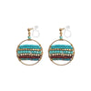 Blue Turquoise Beaded Hoop Dangle Invisible Clip On Earrings (Gold tone) - Miyabi Grace