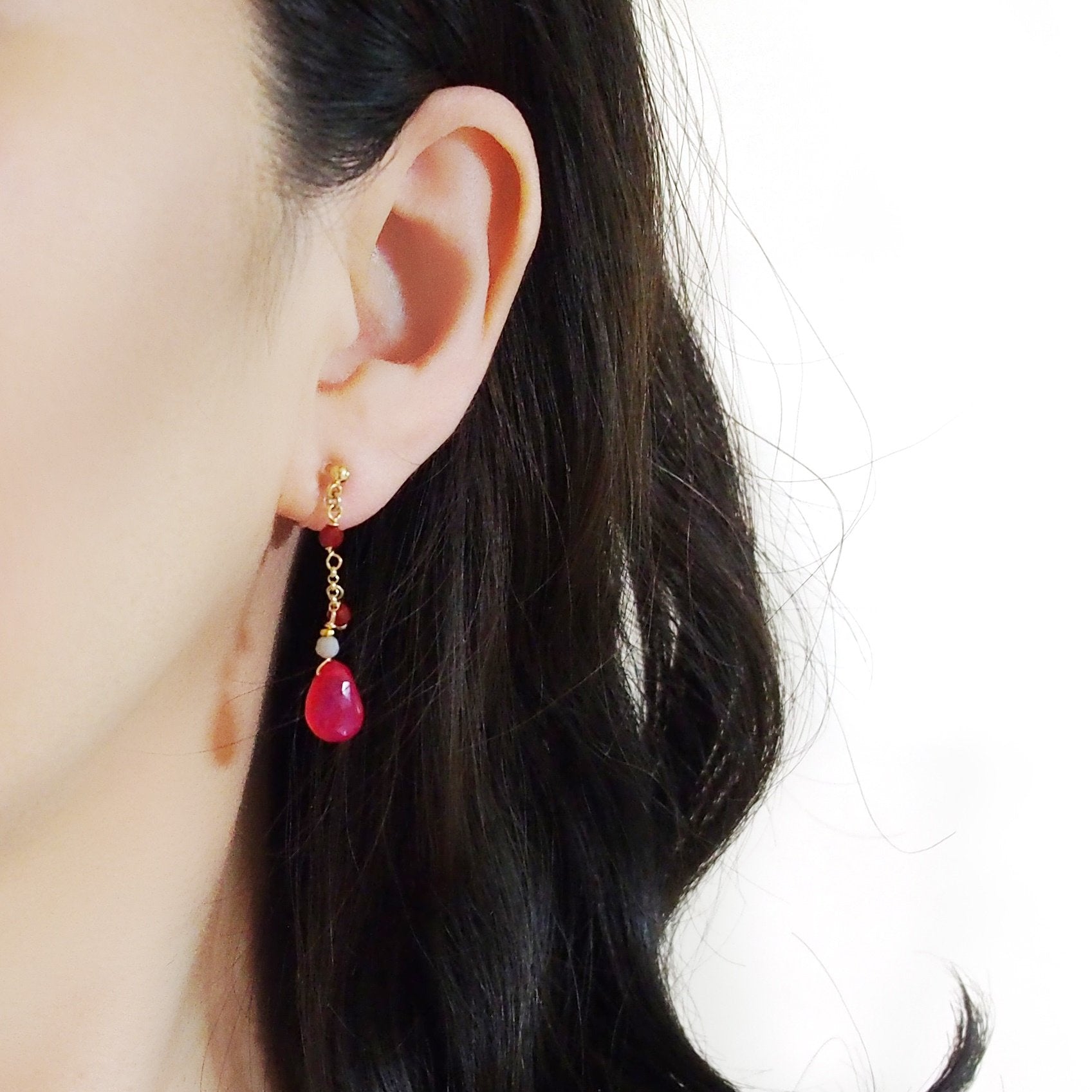 Hot Pink Chalcedony Invisible Clip On Earrings - Miyabi Grace