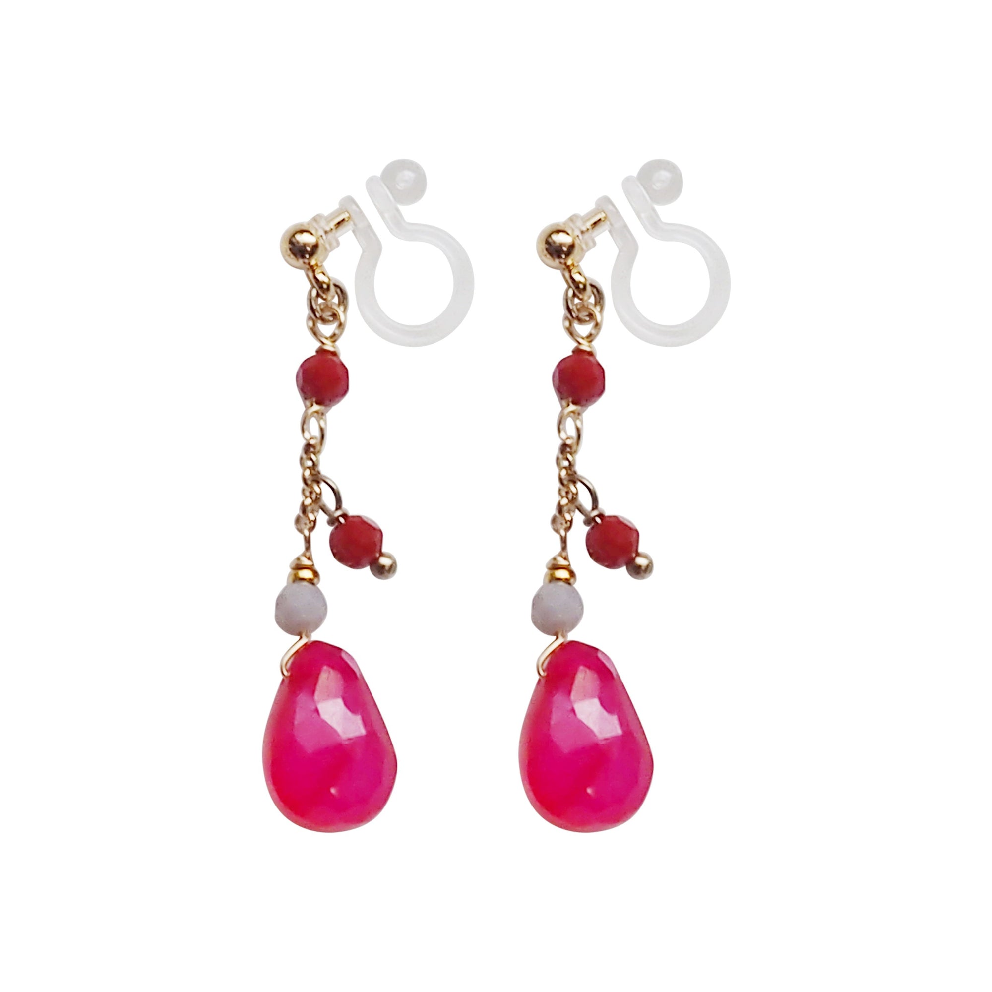 Hot Pink Chalcedony Invisible Clip On Earrings - Miyabi Grace