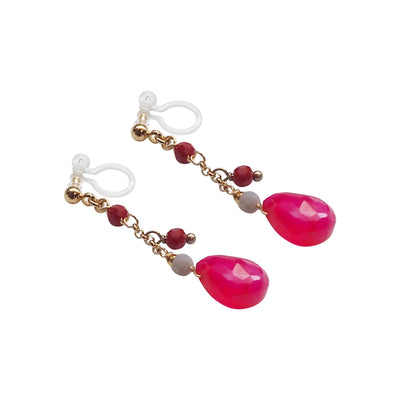 Hot Pink Chalcedony Invisible Clip On Earrings - Miyabi Grace