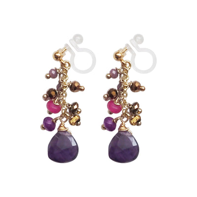 Purple Chalcedony Invisible Clip On Earrings - Miyabi Grace