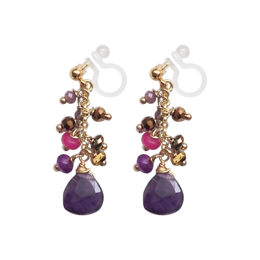 Purple Chalcedony Invisible Clip On Earrings - Miyabi Grace