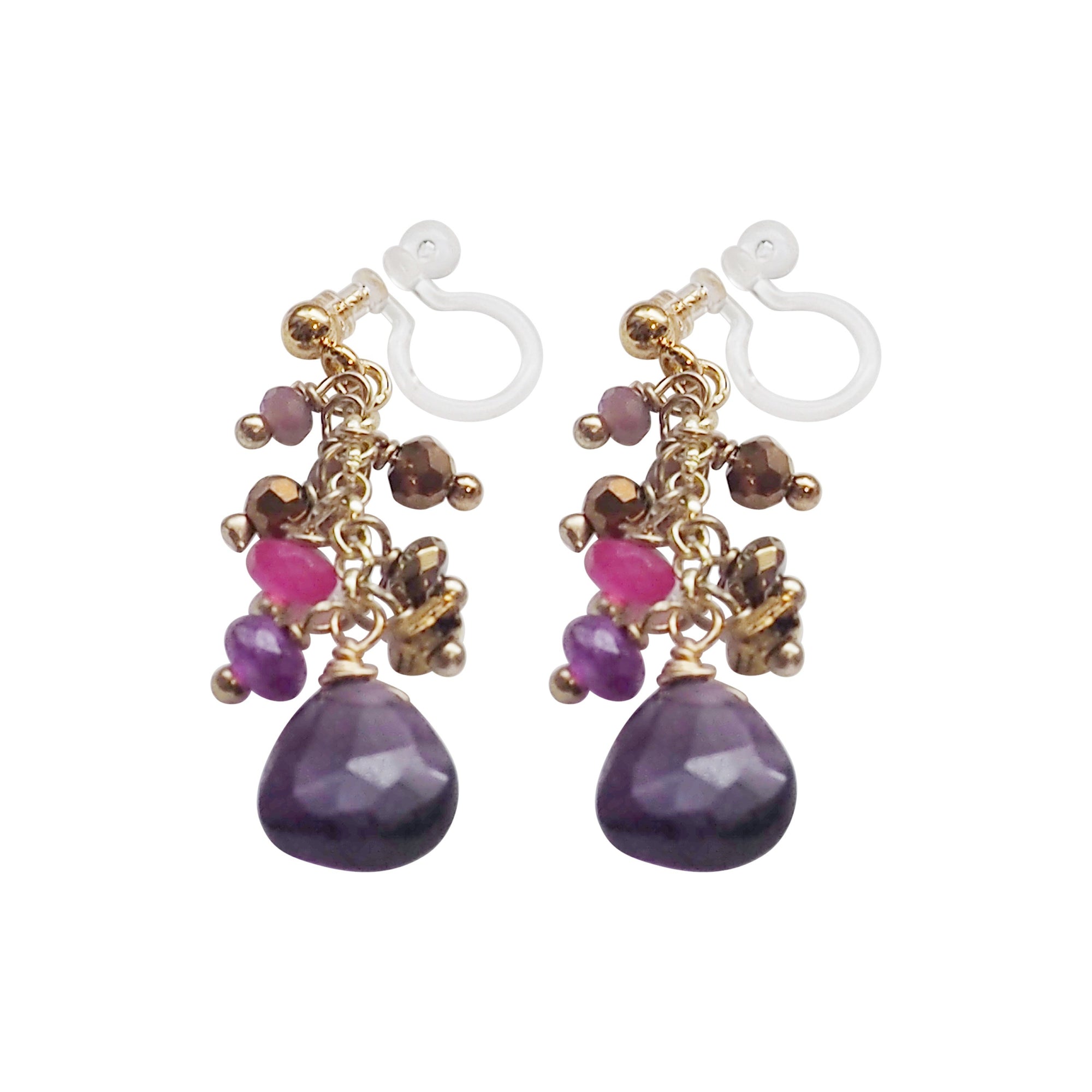Purple Chalcedony Invisible Clip On Earrings - Miyabi Grace