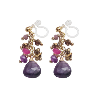 Purple Chalcedony Invisible Clip On Earrings - Miyabi Grace