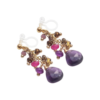 Purple Chalcedony Invisible Clip On Earrings - Miyabi Grace