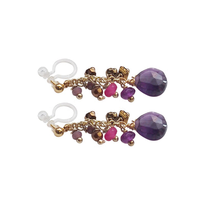 Purple Chalcedony Invisible Clip On Earrings - Miyabi Grace
