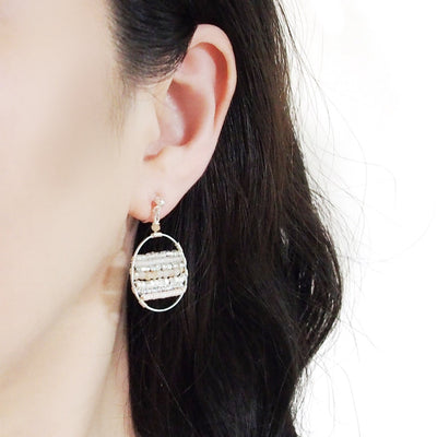 Pink Beaded Hoop Invisible Clip On Earrings (Silver tone) - Miyabi Grace