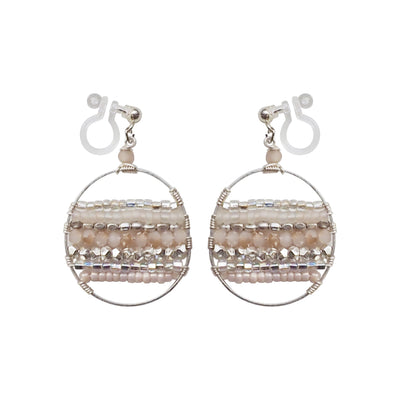Pink Beaded Hoop Invisible Clip On Earrings (Silver tone) - Miyabi Grace