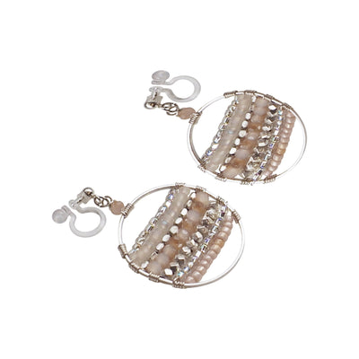 Pink Beaded Hoop Invisible Clip On Earrings (Silver tone) - Miyabi Grace
