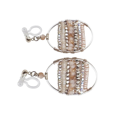 Pink Beaded Hoop Invisible Clip On Earrings (Silver tone) - Miyabi Grace