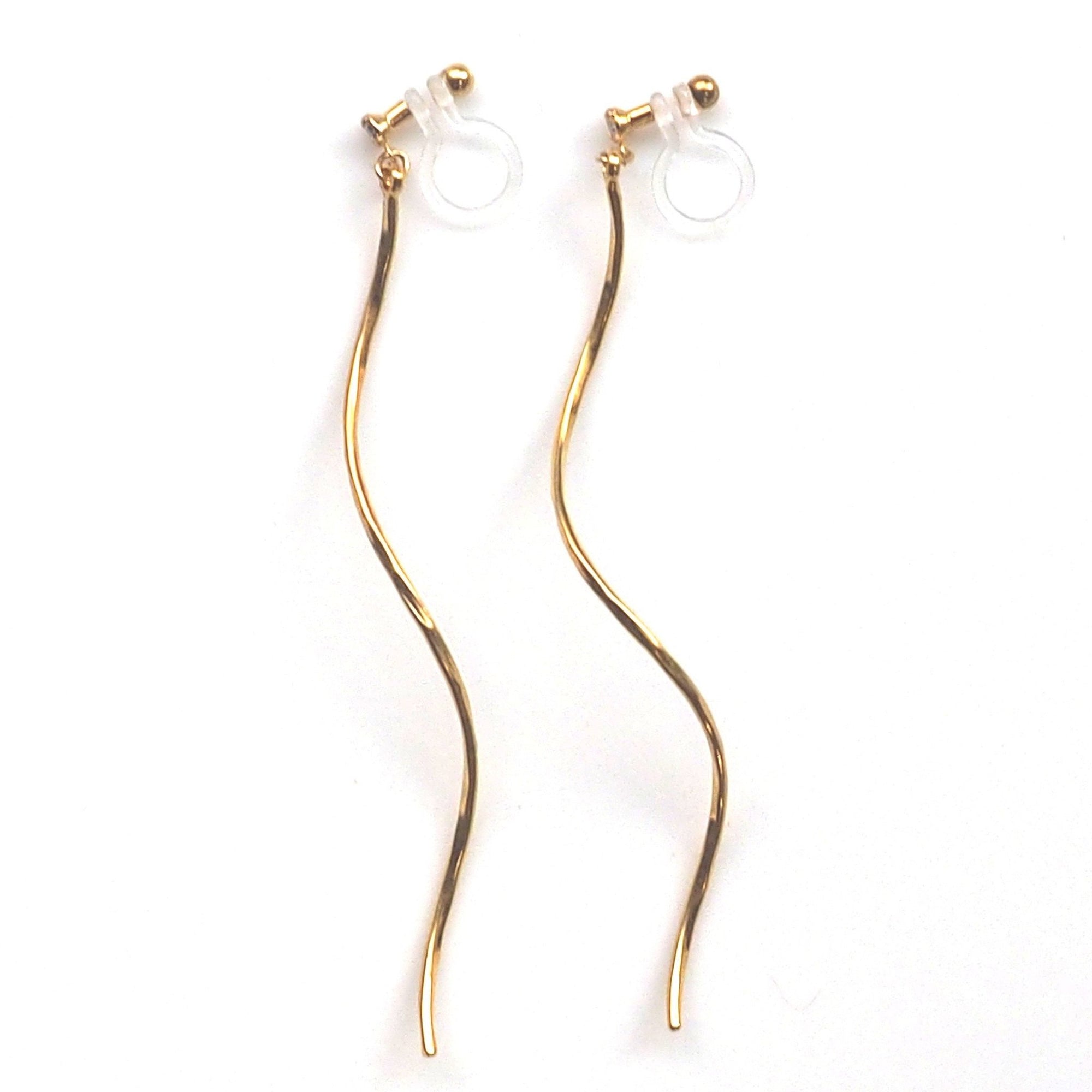 2 way gold wave ear jacket invisible clip on earrings - miyabigracejewelry.com
