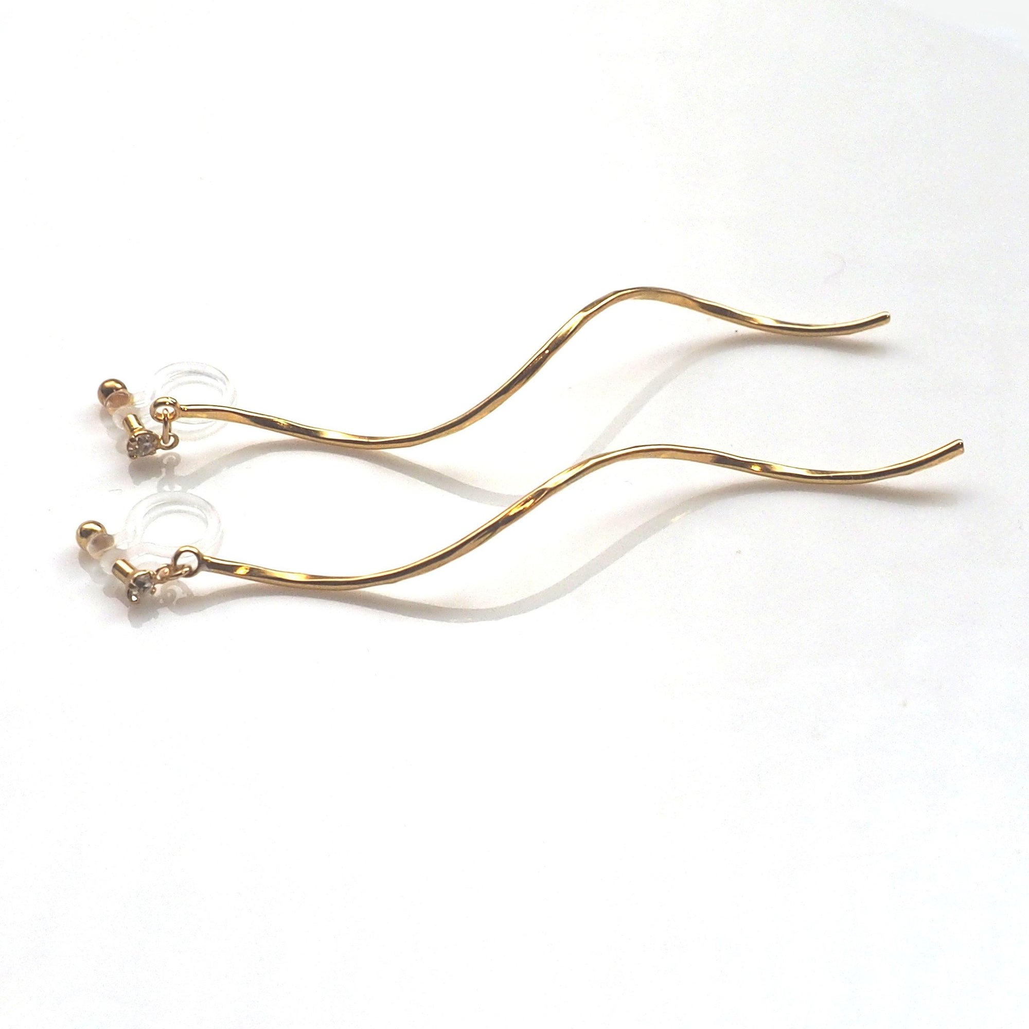 2 way gold wave ear jacket invisible clip on earrings - miyabigracejewelry.com
